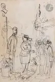 La Discussion by Philippe Jullian, Encre sur traits de crayon, sold Mar 2024