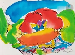 Composition by Yasse Tabuchi, 1988, Aquarelle et encre, sold Dec 2023