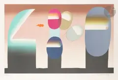 Expanding pink circle by Sadamasa Motonaga, 1984, Lithographie, sold Dec 2023