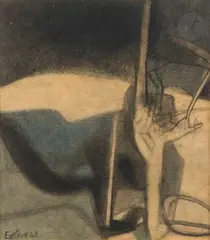 Composition by Maurice Estève, 1943, Fusain et crayon bleu, sold Dec 2023