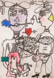 Le Couple au chat by Michel Macréau, 1982, Gouache sur papier, sold Dec 2023