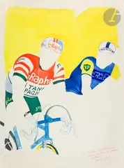 Les Cyclistes by Bernard Rancillac, vers 1970, Aquarelle, sold Dec 2023