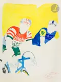 Les Cyclistes by Bernard Rancillac, vers 1970, Aquarelle, sold Dec 2023