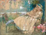 La lecture au jardin by Antoine Calbet, Aquarelle rehaussée de gouache, sold Jun 2016