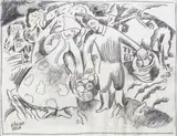 Couple aux paniers de fruits. étude pour une aquarelle (voir ci-contre) by Béla Kádár, Crayon noir et estompe, sold Feb 2016