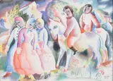 Scène villageoise by Béla Kádár, Aquarelle, sold Feb 2016