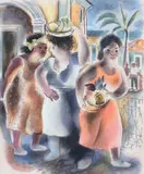 Les porteuses de fruits by Di Cavalcanti, Aquarelle et pastel, sold Feb 2016