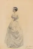 Elégante en pied, circa 1870 by Albert Lynch, Aquarelle, encre et crayon conté, sold Jan 2016