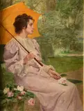 Portrait de jeune femme à l'ombrelle by Philippe Parrot, Toile signée et datée juillet, sold Feb 2022