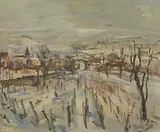 Vue de vignes et d'un village enneigé by Jean-Baptiste Grancher, Toile signée en bas à droite, sold Feb 2022