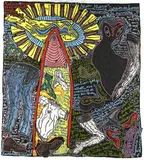 Mon Mont Gerbier des Joncs rencontre ta rivière, 1988/1989 by Robert Combas, Technique mixte, acrylique et collage sur toile, marouflée sur toile, sold Oct 2023