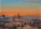 Chameliers arabes de Biskra - Soleil levant by Paul Pascal, Gouache signée en bas à gauche, sold May 2019