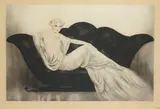 Femme au canapé by Louis Icart, Lithographie signée en bas à droite Louis Icart, sold May 2019