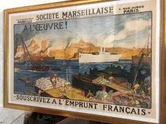 Société Marseillaise de Crédit, A l'Oeuvre ! Soucrivez à l'emprunt français, 75 rue de Paradis, Marseille by Auguste Leroux, Lithographie en couleurs, sold Jan 2022