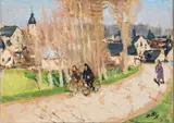 La rue du village by Pierre Eugène Montézin, Gouache sur papier contrecollé sur toile, sold Nov 2015