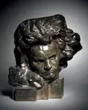 Beethoven aux grands cheveux sur socle architecturé Modèle conçu en 1891, cette by Émile Antoine Bourdelle, Bronze à patine verte, sold Nov 2015