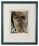 Figure de femme vue de face, sur fond bleu by Henry de Waroquier, 1928, Gouache et aquarelle, sold Dec 2024