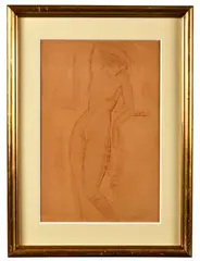 Nu féminin debout by Gustave Buchet, Sanguine sur carton, sold Dec 2024