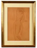 Nu féminin debout by Gustave Buchet, Sanguine sur carton, sold Dec 2024