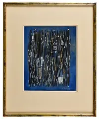 Composition sur fond bleu by Jean Signovert, 1955, Gouache, sold Dec 2024
