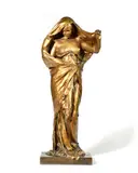 La Nature se dévoilant à la Science by Louis-Ernest Barrias, Bronze à patine dorée, fondeur Susse Frères Paris, sold Nov 2024