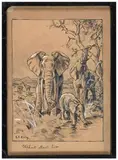Eléphants allant boire by Georges Rötig, Lavis, encre et gouache blanche, sold Nov 2024