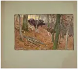 Elans en forêt en automne by Georges Rötig, Gouache, sold Nov 2024