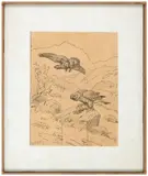 Rapaces à la chasse by Georges Rötig, Crayon et encre sur papier bistre, sold Nov 2024