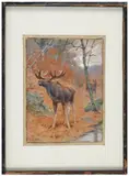 Elan en forêt en automne by Georges Rötig, Gouache, sold Nov 2024