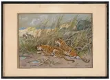 Tigres à l'affut by Georges Rötig, Gouache, sold Nov 2024