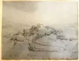 Temple sur la colline by Jean François Armand Bernard, Mine de plomb et rehauts de gouache sur papier bleu, sold Oct 2026