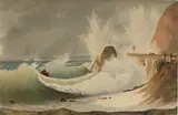 Nice, la mer démontée à Rauba Capeu, circa 1855 by Vincent Fossat, Aquarelle sur papier épais, sold Apr 2024