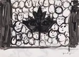 Flag / Masks (verso) by John Scott, 1993, double-sided acrylic on paper, sold Aug 2021
