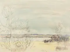 River, Autumn View by Edward Epp, watercolour on paper, sold Jul 2021