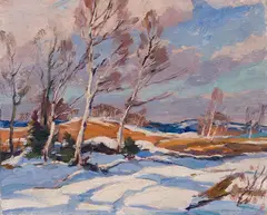 Winter Landscape by Frank Leonard Brooks, oil on board, sold Jul 2021