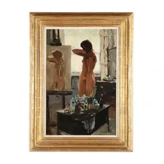 Nude in the Studio by Roy Petley, Oil on panel, sold Jun 2024