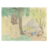 Park in Paris, Study by Raphael Soyer, Watercolor and graphite on paper, sold Jun 2024