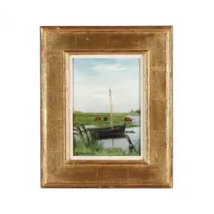 Fishing Boat and Cattle by a River by Louis Michel Eilshemius, Oil on fiberboard, sold Jun 2024