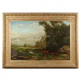Expansive Landscape with Red Deer by Charles L. A. Leroy, Oil on canvas, sold Jun 2024
