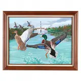Mallards in Flight at Lake Mattamuskeet by Duane Raver Jr., Acrylic on canvas, sold May 2024