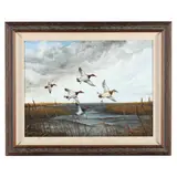 Canvasbacks Flying Over Marsh by Ben Heinemann, Oil on canvas, sold May 2024