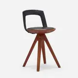 Swivel stool by Edvard and Tove Kindt-Larsen, 1957, teak, leather, sold Oct 2022