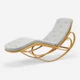 Adjustable rocking chaise by Edward Wormley, 1961, ash, cane, mohair, brass, sold Oct 2022
