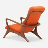 High Back Sculptured Contoured chair by Vladimir Kagan, walnut, upholstery, sold Oct 2022