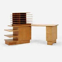 Unique Minnaert desk by Gerrit Rietveld, 1940, plywood, sold Oct 2022