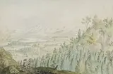 Blick von der Felsenegg gegen den oberen Zürichsee und die Alpenkette by Johann Jakob Koller, watercolor, offered Dec 2018