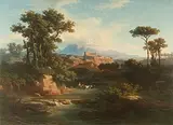 Blick auf eine befestigte Kleinstadt im nördlichen Latium, 1862 by Johann Jakob Frey, oil on canvas, sold Dec 2018