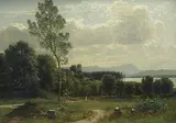 Landschaft am See, um 1870 by Adolf Stäbli, oil on canvas, sold Dec 2018