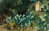 Landschaftsstudie mit Agaven und Opuntien by Frédéric Dufaux, oil on panel, sold Dec 2018