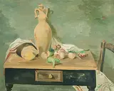 Tisch mit Krug und Früchten", Lipari 1924 by Max Gubler, oil on canvas, offered Dec 2018